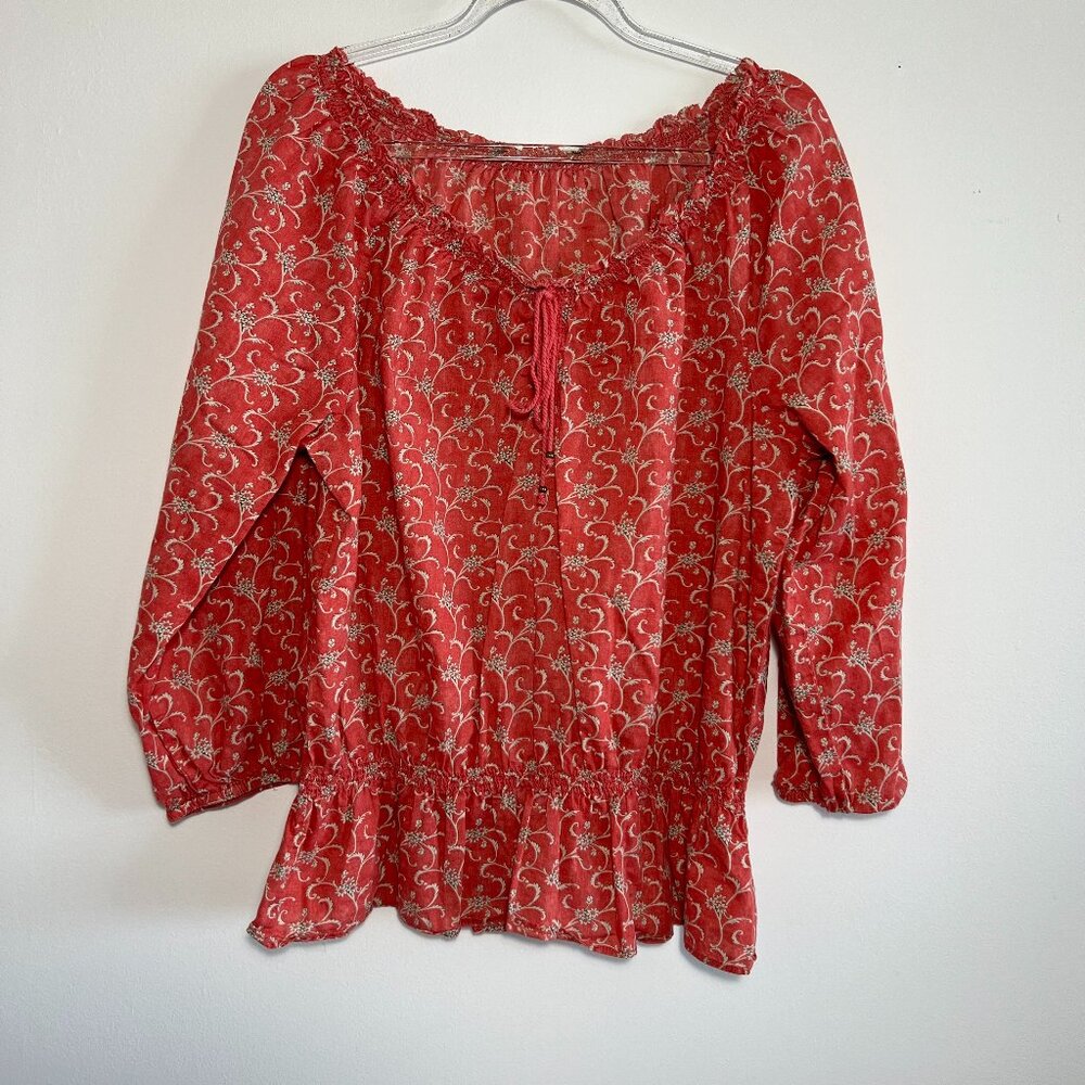 Ralph Lauren Peplum Coral print Peasant top, Size M